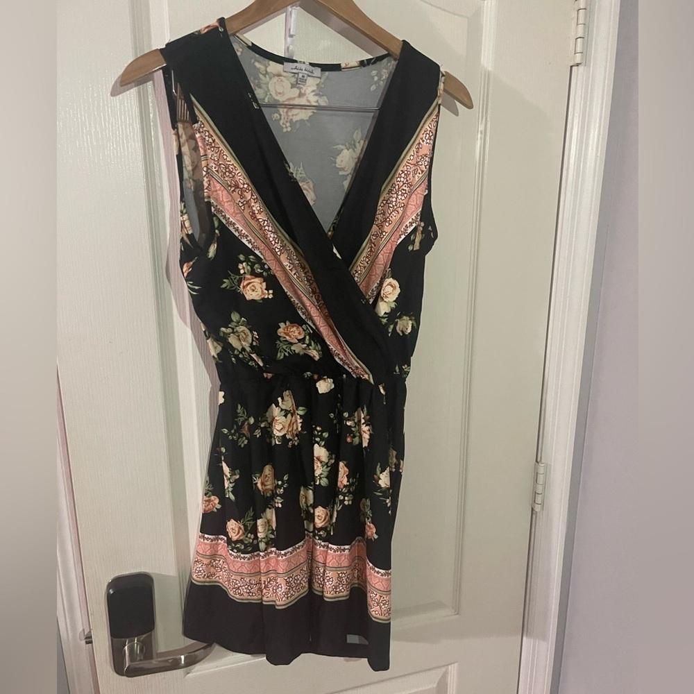 White Birch Black and Pink Floral Romper